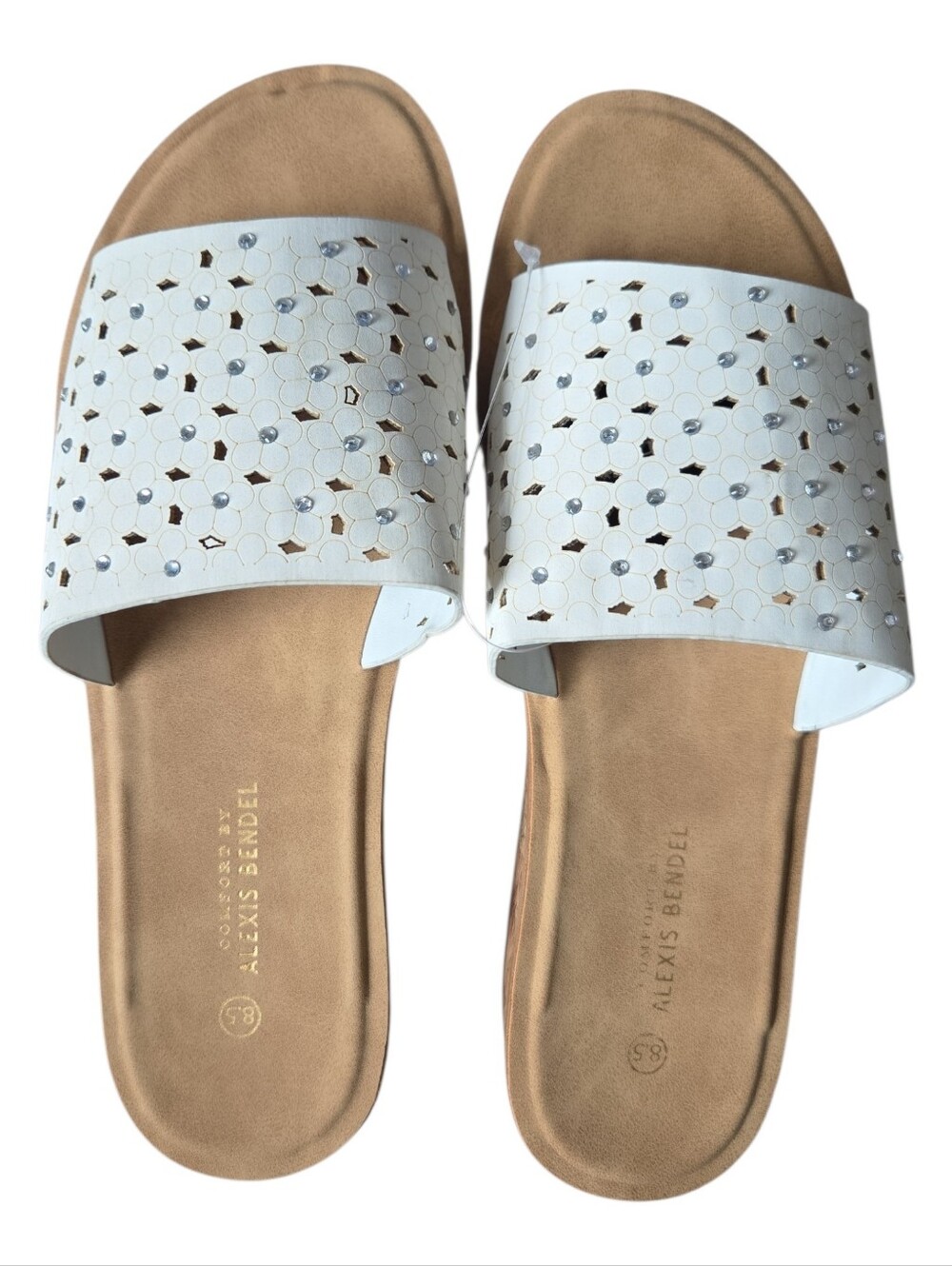 Alexis Bendel White Rhinestone Platform Slide Sandals – New –Avail-Sizes 8.5 & 9